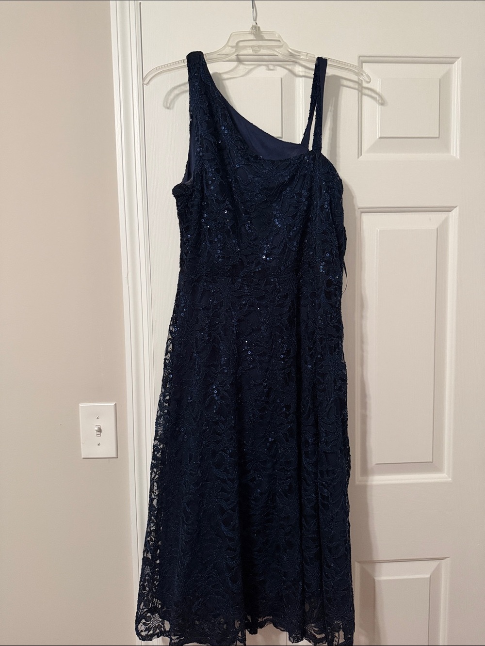 Rabbit Rabbit Rabbit Navy One-Shoulder Lace Evening Dress - Picture 2 of 3